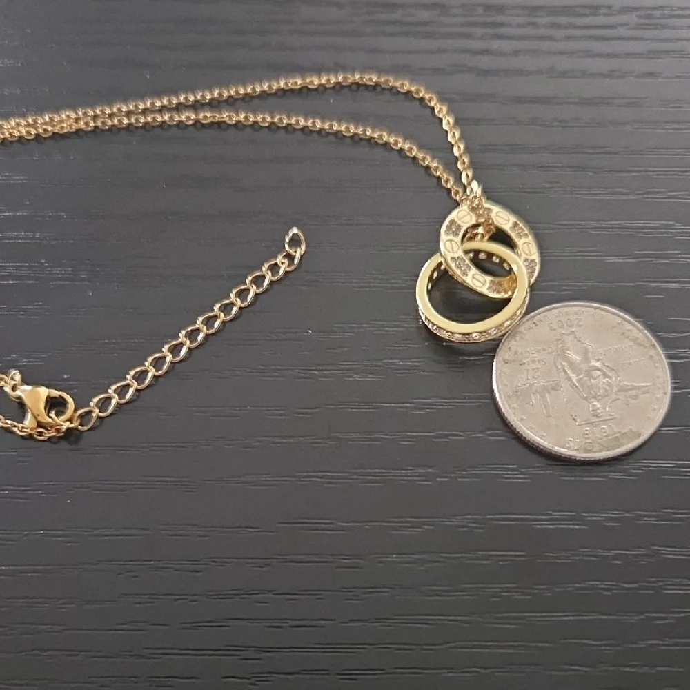 18K Gold Plated with Stones Interlocking Rings Necklace